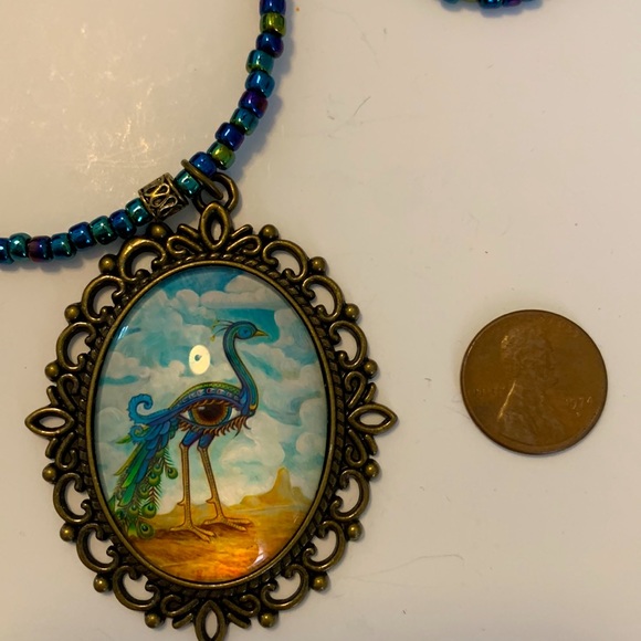 Evil Eye Peacock Pendant Necklace - Picture 5 of 6